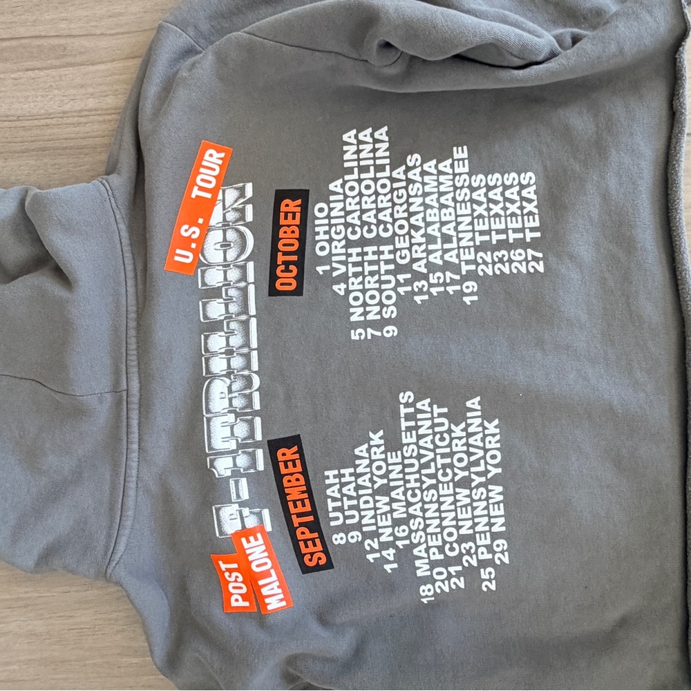 Post Malone Gray Cropped U.S. Tour Hoodie with Orange Graphic - Picture 5 of 5